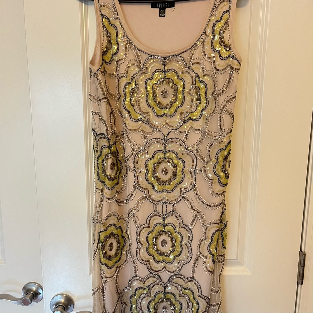 Spense Gold and Cream Sequin Mini Dress
